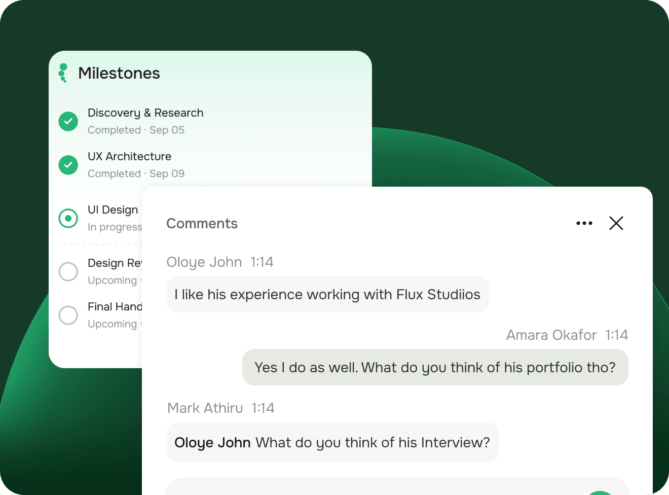 Growwr milestones and team comments workspace